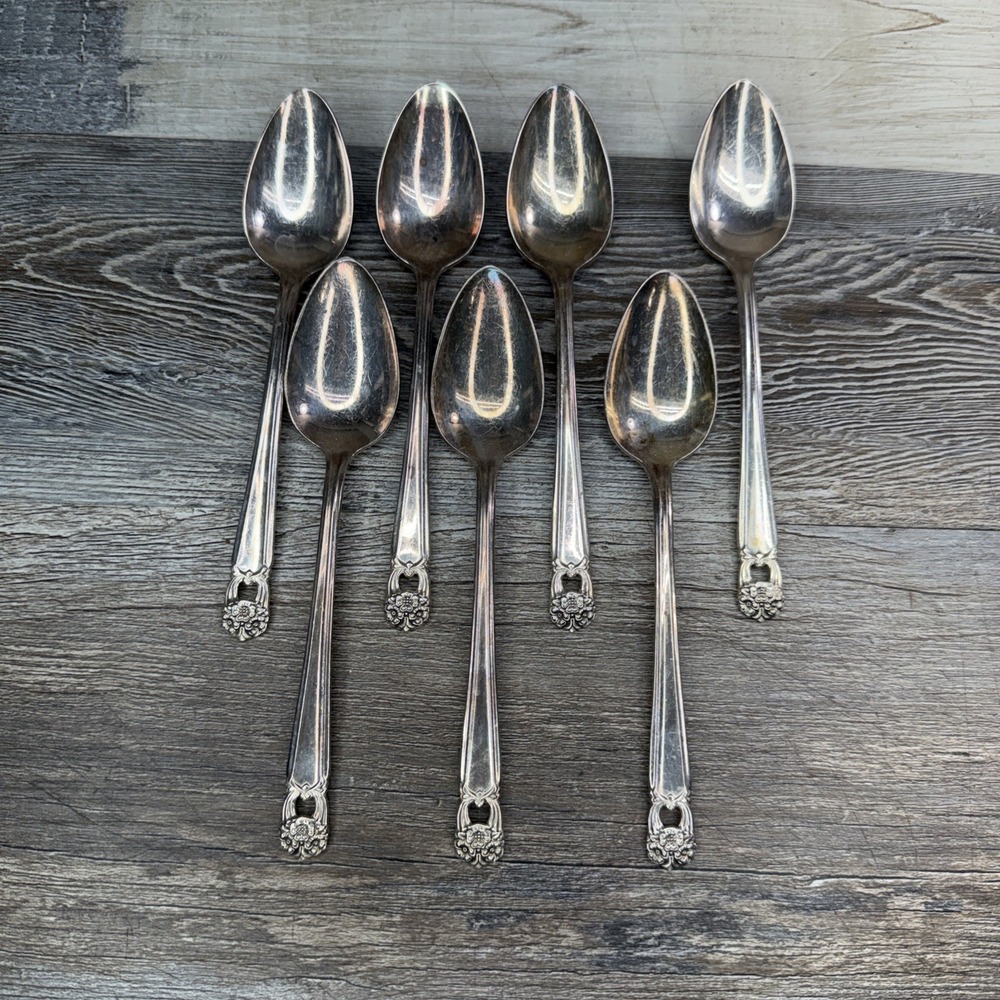 Set of 7 1847 Rogers Bros ETERNALLY YOURS Teaspoons 6" Silverplate Pierced IS